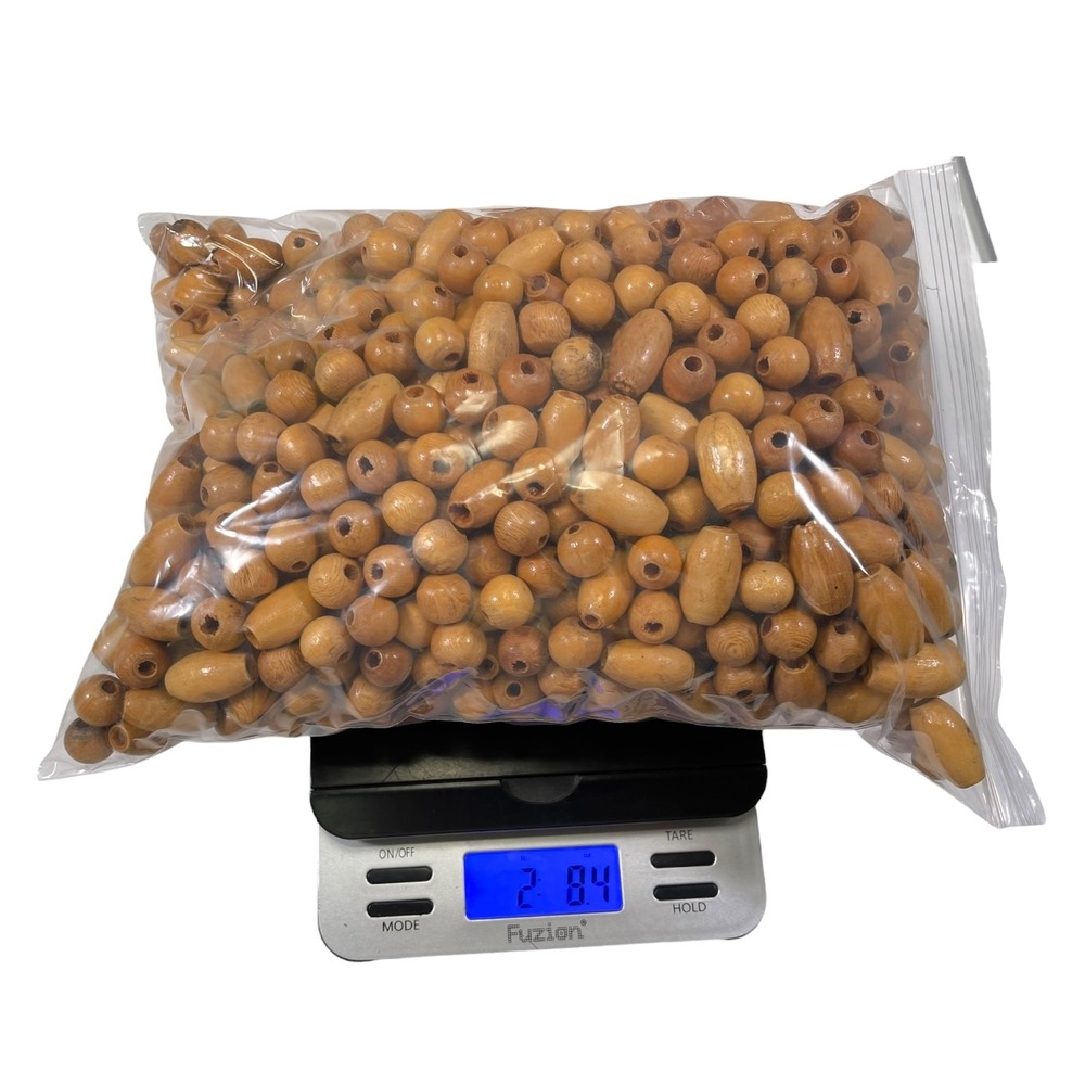 2lb 8oz Brown Wood Beads Bulk Lot Oval Round Polished Boho Crafting Mixed Shapes